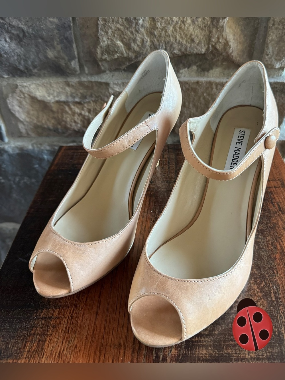 Steve Madden Nude/Tan Peep-Toe Mary Jane Heels - 8.5